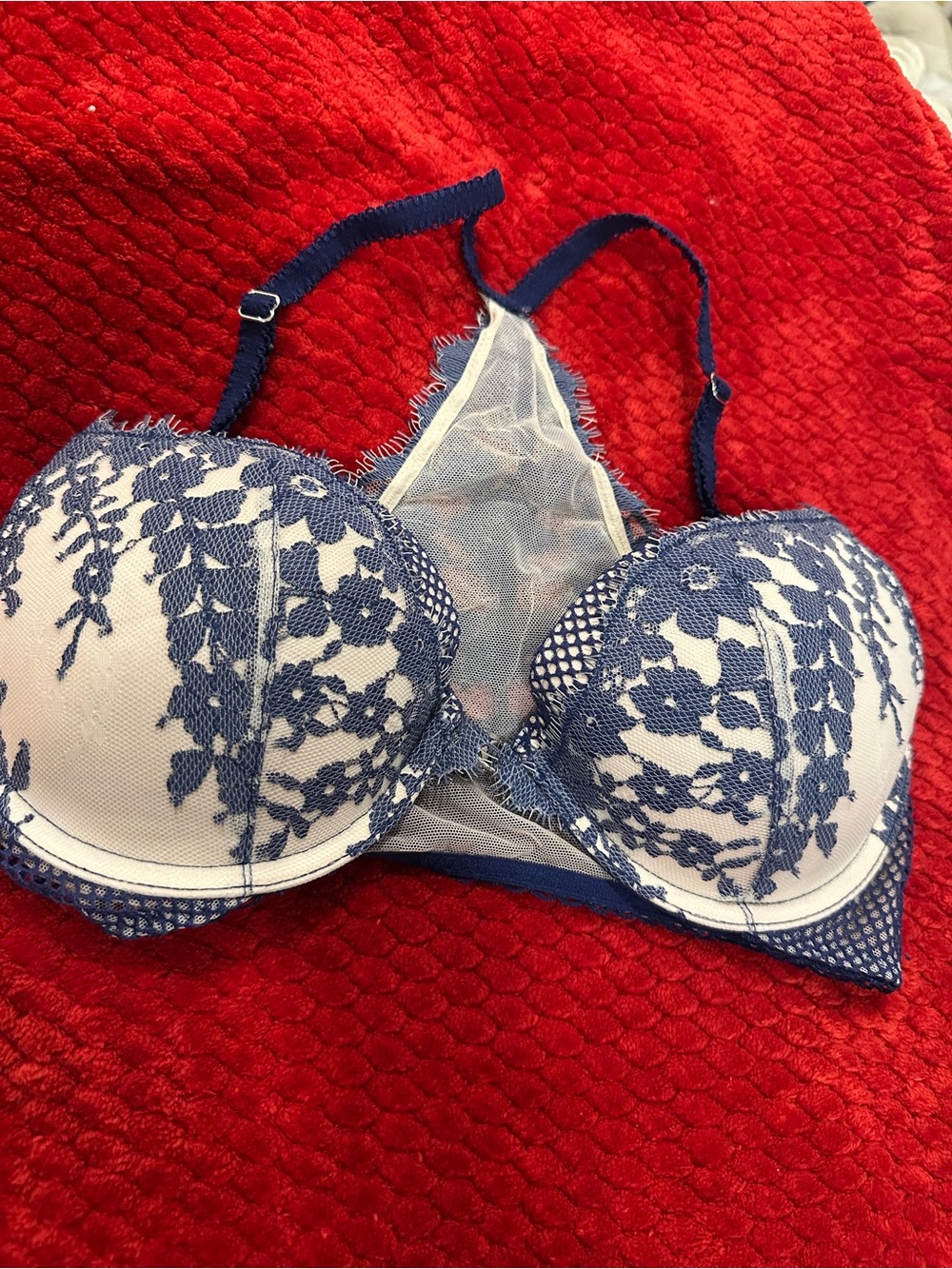 Victoria's Secret Blue and White Lace Push-Up Bra